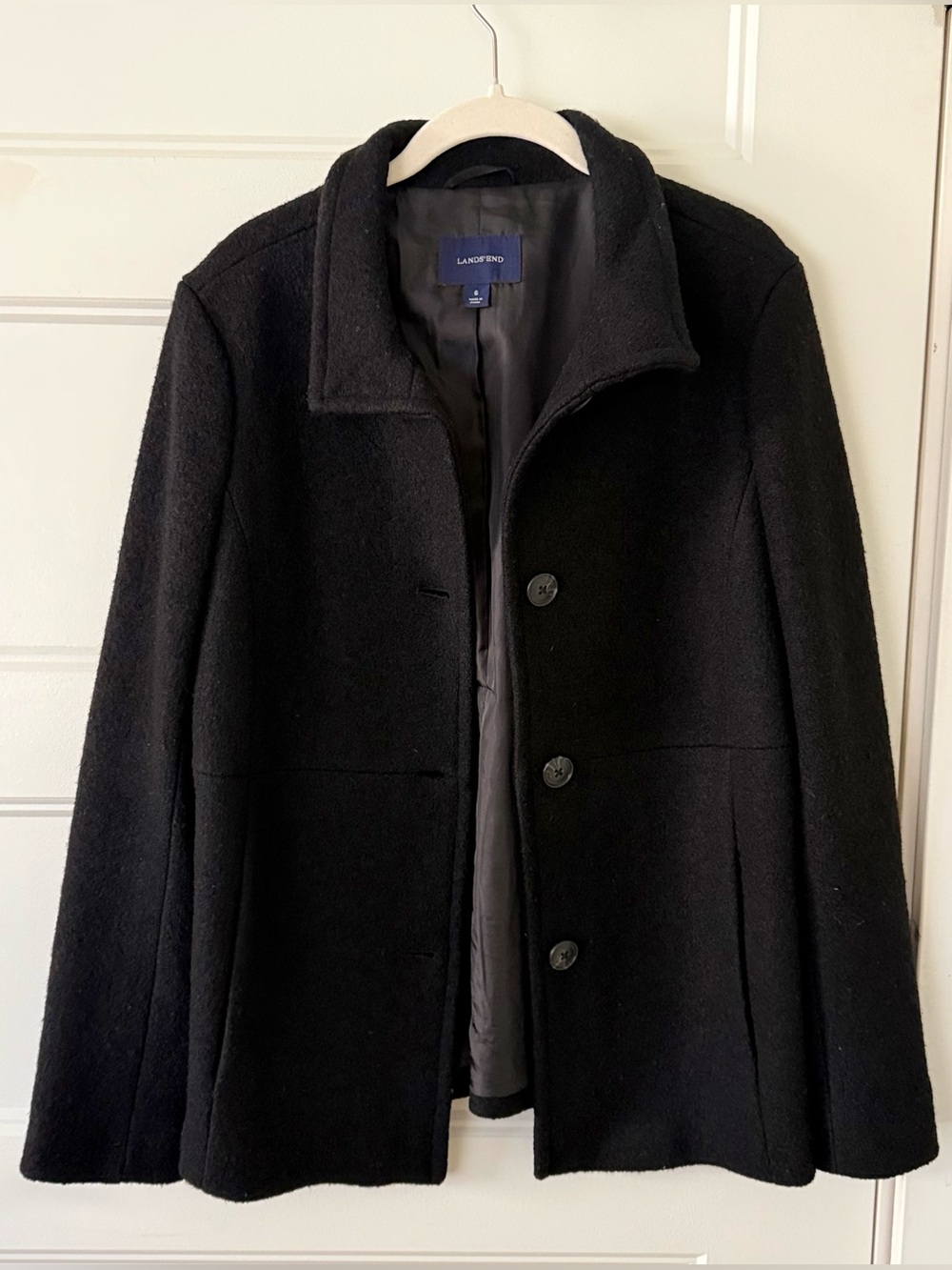 Lands' End Black Women’s Wool-Blend Pea Coat - Size 6